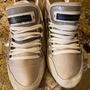 Brunello Cucinelli Cream and Gray Sneakers